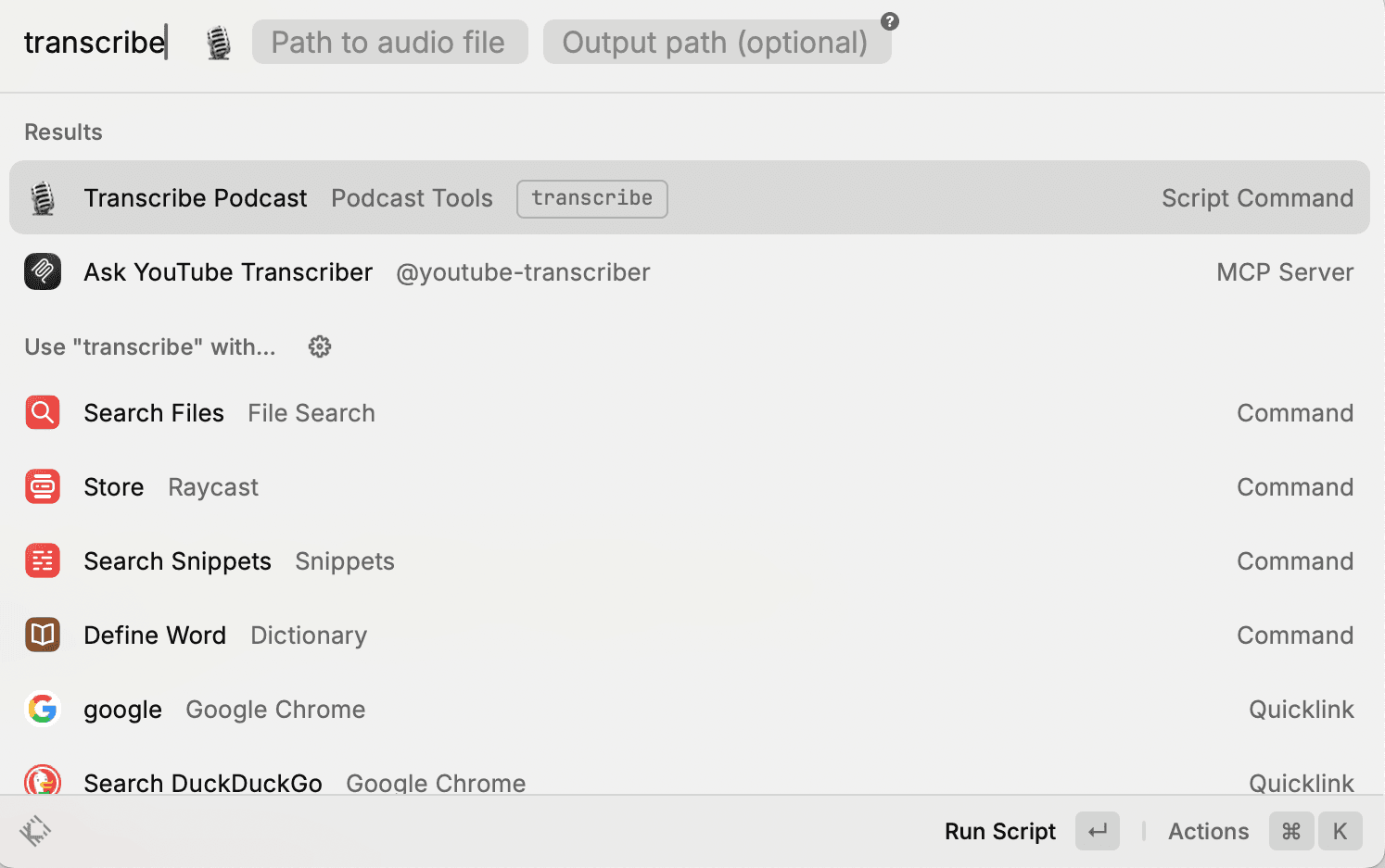 Podcast Transcription Raycast