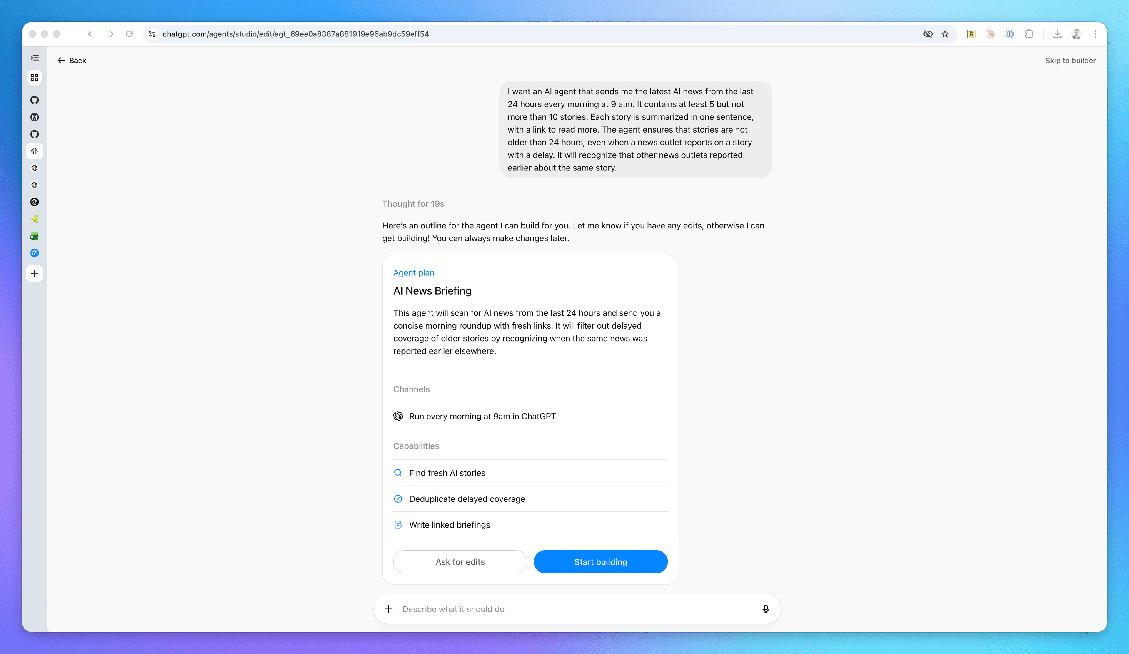 ChatGPT Agent plan screen