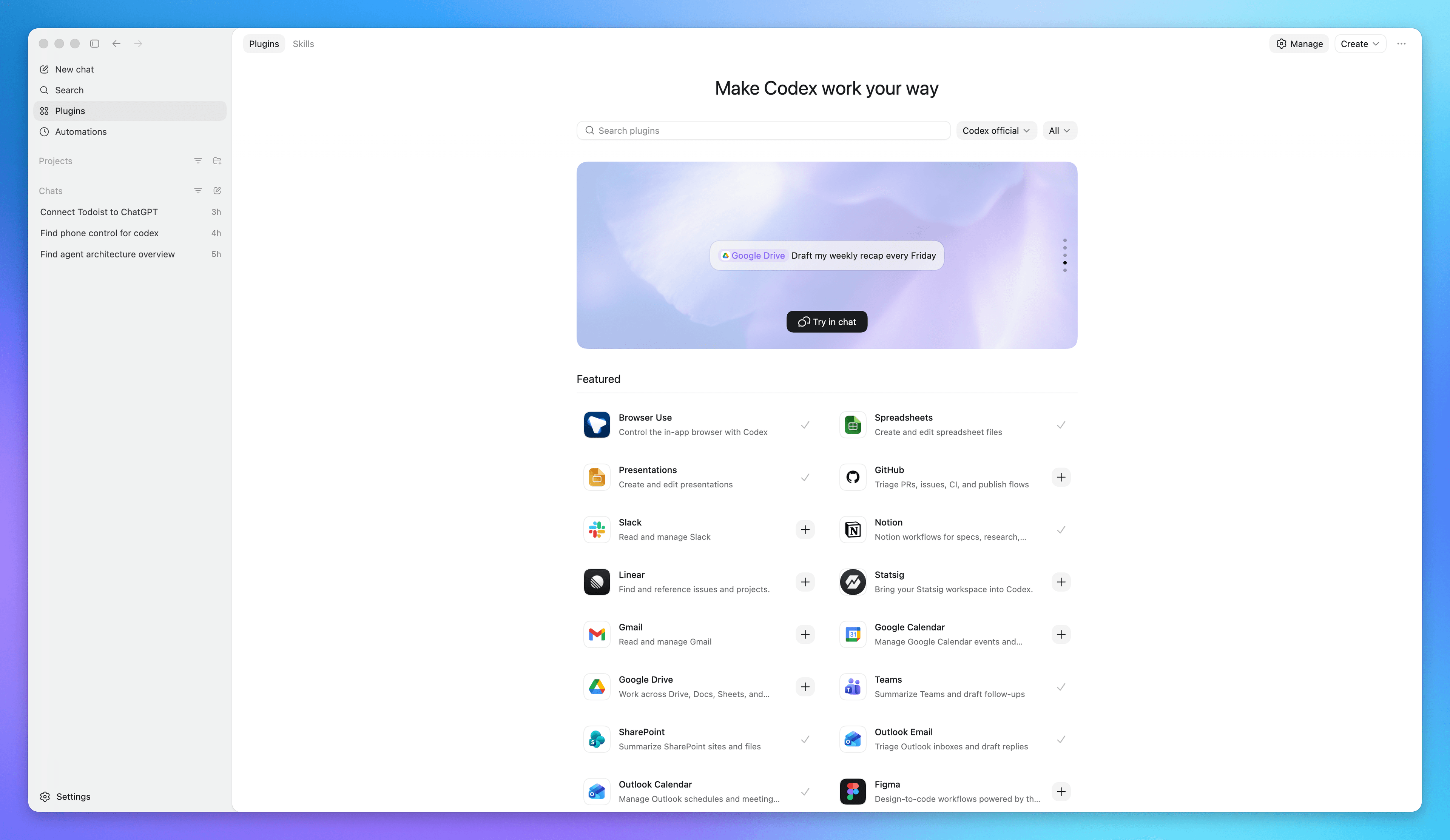 Plugin discovery in Codex for Mac