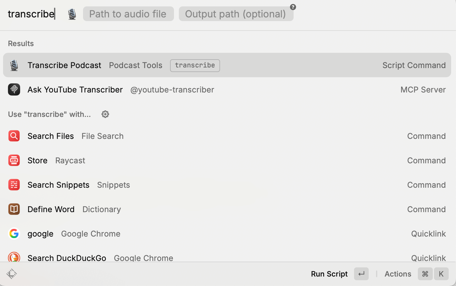 Podcast Transcription Raycast