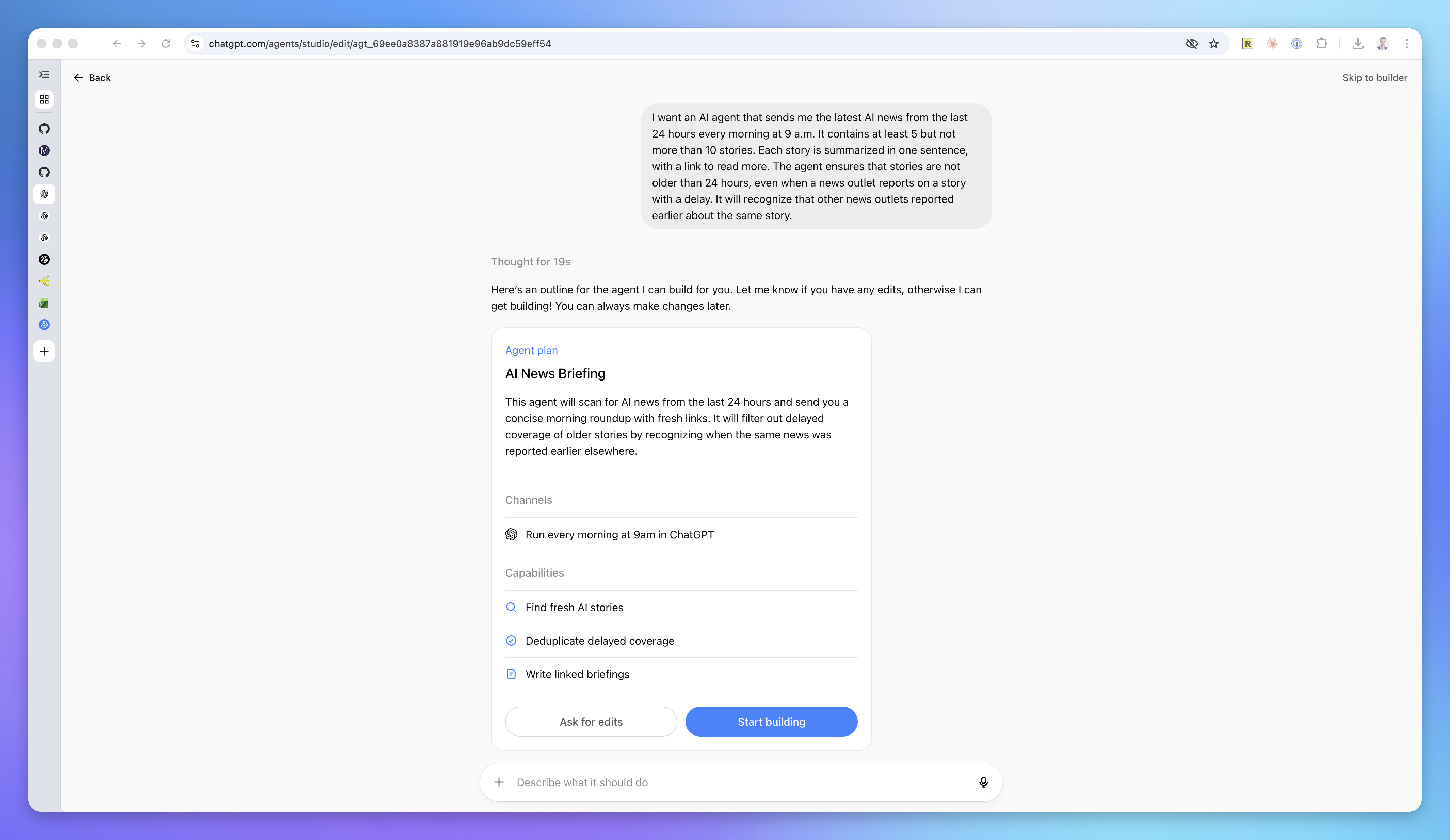 ChatGPT Agent plan screen