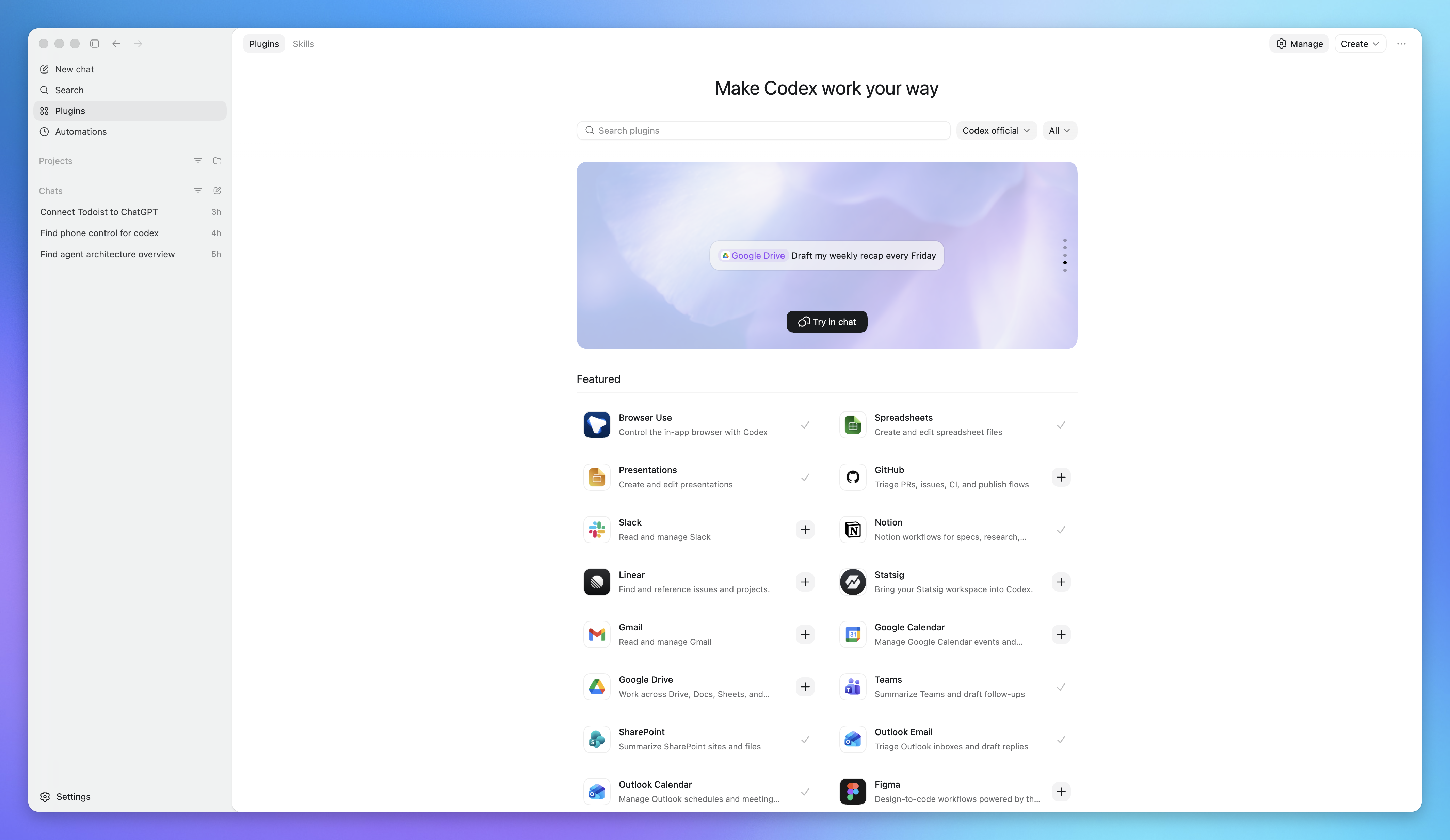Plugin discovery in Codex for Mac